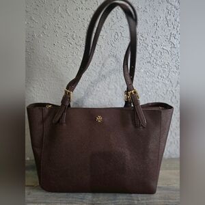 Tory Burch Dark Brown Tote with Gold Details